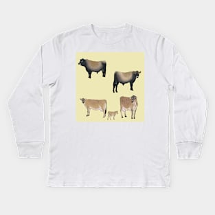Jersey Cows Pattern Yellow Kids Long Sleeve T-Shirt